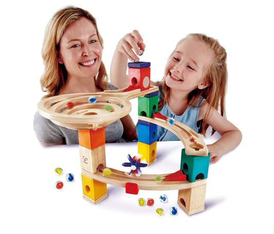 Hape E6021 Quadrilla Race to the Finish, Wooden Marble Run - 58 pieces, Educational Construction Toys for 4 Years and Up
