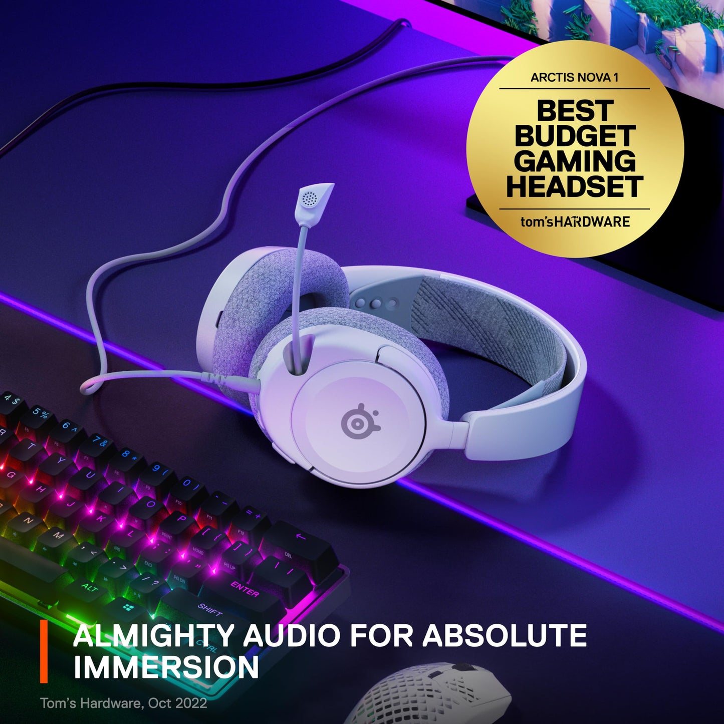 SteelSeries Arctis Nova 1 - Gaming Headset for PC, PS5, PS4, Switch, Xbox - Hi-Fi Drivers - 360° Spatial Audio - AirWeave Memory Foam Ear Cushions - Ultra Lightweight