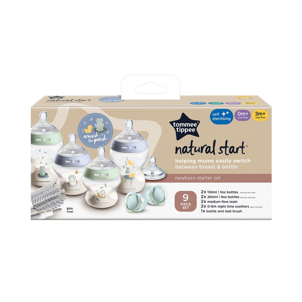 Tommee Tippee Closer to Nature Newborn Baby Bottle Starter Kit, Breast-Like Teats with Anti-Colic Valve, Mixed Sizes and Colours