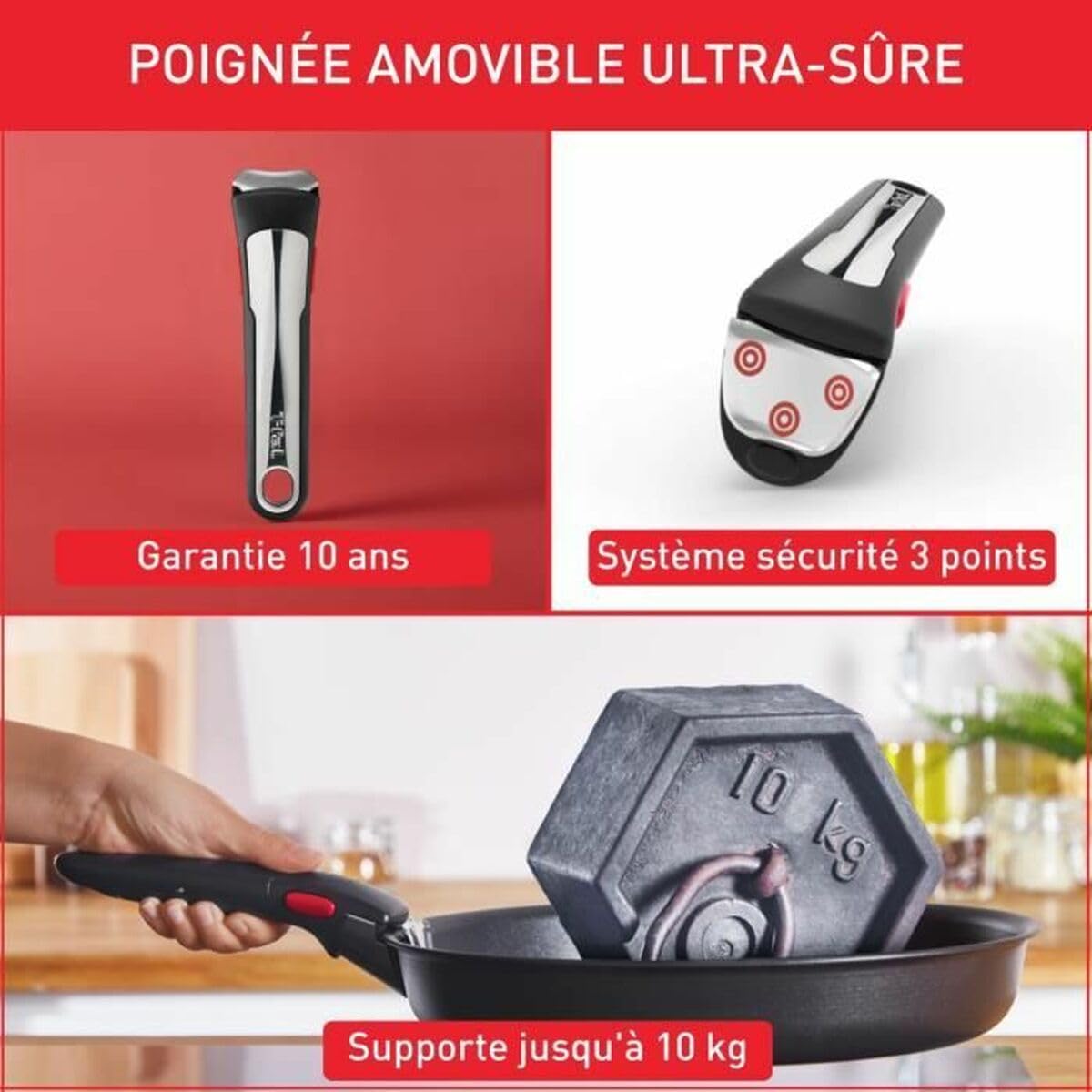 Tefal Ingenio Set of 6 Induction, Cast Aluminium, Frying Pan, Wok + Glass Lid, Casserole + Cast Iron Lid, Removable Handle, Dishwasher Safe, Inspiration L867S604