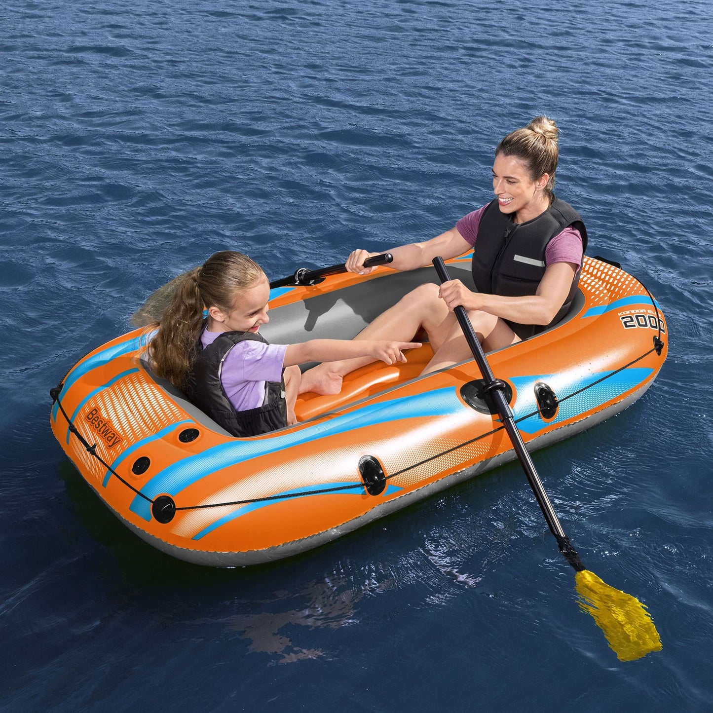 Bestway Inflatable Boat, Kondor 2000, 2 Person, Raft Set with Oar and Pump, Heavy Duty Handles and Interlocking Valves, 6.5” x 42”, 1.96m x 1.06m