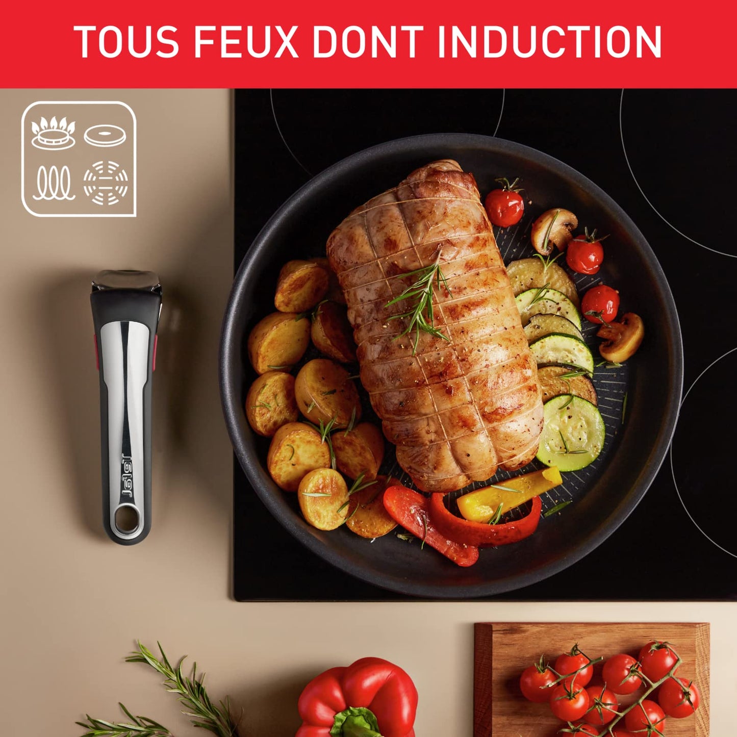 Tefal Ingenio Grill Pan 26 cm, Induction, Non-Stick Coating, Cast Aluminium, Stackable, Dishwasher Safe, Eco Resist L8584004, Black, Non-Stick