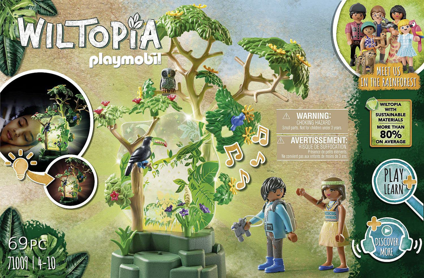 Playmobil Wiltopia 71009 Rainforest Nightlight with Toy Animals, Light and Sound, Sustainable Toy for Children Ages 4+