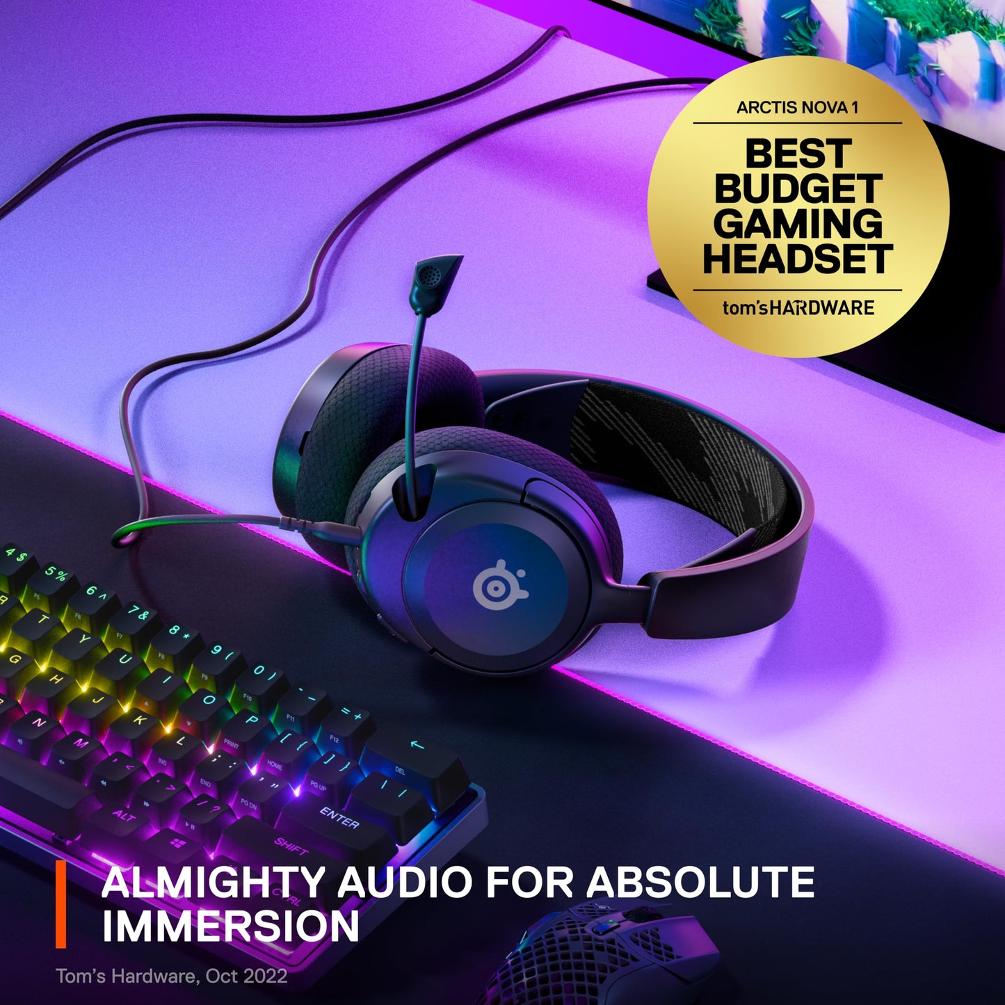 SteelSeries Arctis Nova 1 - Gaming Headset for PC, PS5, PS4, Switch, Xbox - Hi-Fi Drivers - 360° Spatial Audio - AirWeave Memory Foam Ear Cushions - Ultra Lightweight