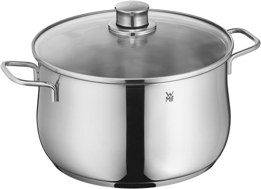 WMF High Casserole Approx 3.7L Diadem Plus Pouring Rim Glass Lid Cromargan Stainless Steel Polished Suitable for Induction Hobs Dishwasher Safe