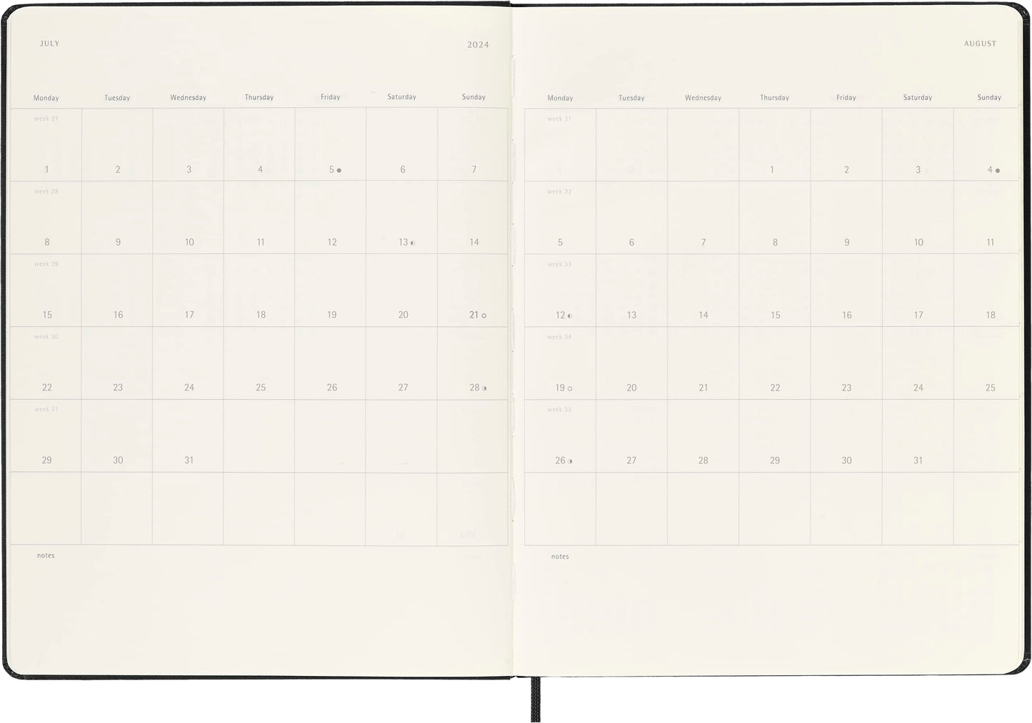 Moleskine Wochenkalender mit Platz für Notizen 12 Monate 2024, Agenda 2024, Hardcover und elastischem Verschluss
