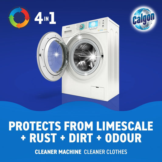 Calgon 4-in-1 Washing Machine Cleaner and Water Softener Tablets, 75 Count | Removes Limescale, Residue, Dirt, Rust & Malodours | Deep Clean | XL Pack Size