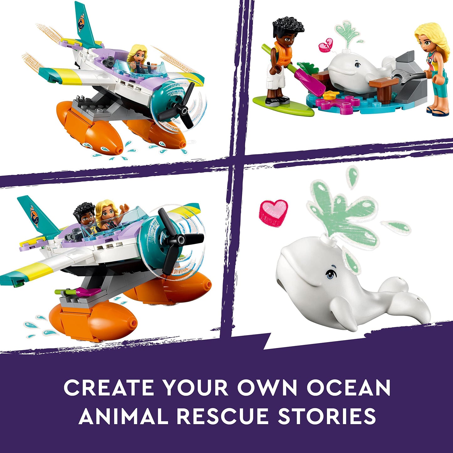 Lego 41752 Friends Seerettungsflugzeug, Flugzeug-Spielzeug mit Wal-Figur und Mini-Puppen, Tier-Pflege Geschenk zum Geburtstag für Mädchen, Jungen und Kinder ab 6 Jahren