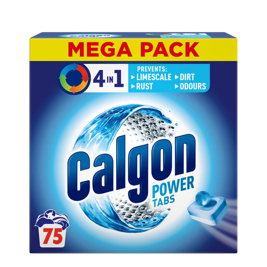 Calgon 4-in-1 Washing Machine Cleaner and Water Softener Tablets, 75 Count | Removes Limescale, Residue, Dirt, Rust & Malodours | Deep Clean | XL Pack Size