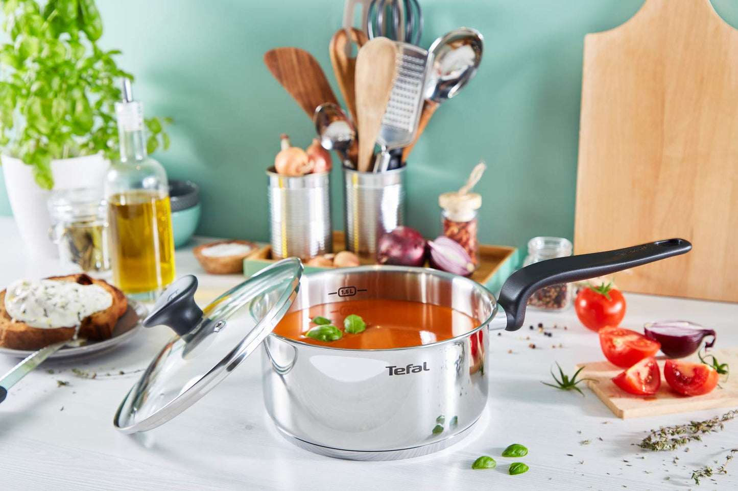 Tefal Primary E3082704 Saucepan 14 cm (1 L), Premium Quality Stainless Steel, Induction, Slow Cooking, Boiling