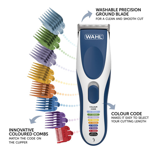 Wahl Colour Pro Cordless Clipper, Hair Clippers for Men, Men’s Head Shaver, Colour Coded Guide Combs, Clippers for Family Hair Cuts, Easy Home Haircutting