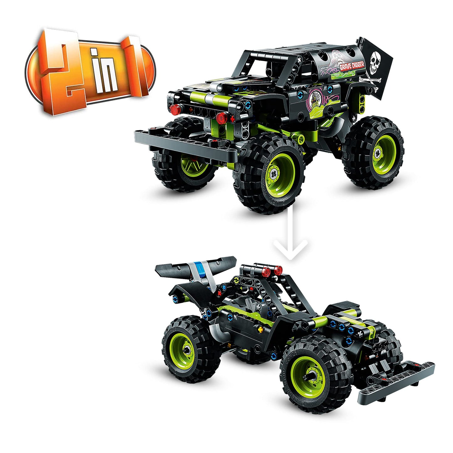 LEGO 42118 Technic Monster Jam Grave Digger Truck Toy to Off-Road Buggy Pull Back 2 in 1 Building Set, For Kids 7+ Years Old