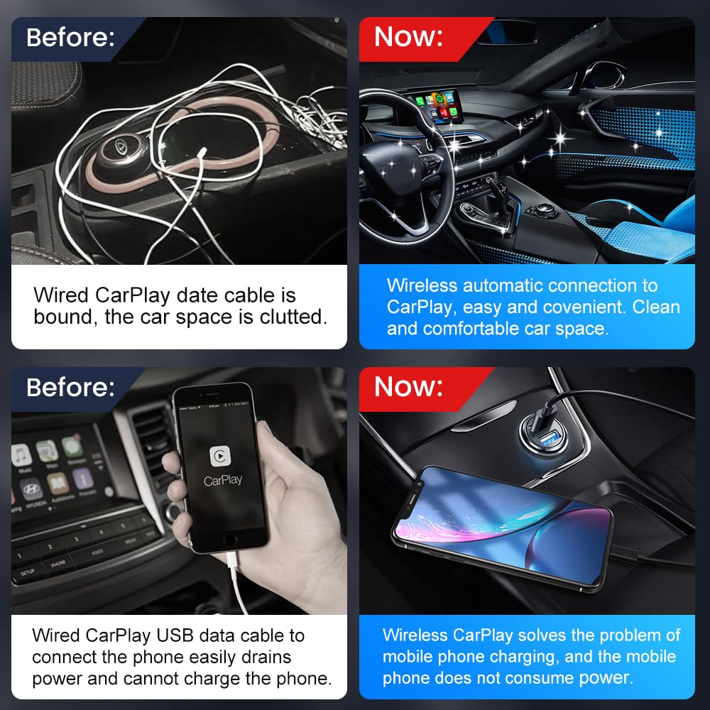 Carlinkit 3.0 Wireless CarPlay Adapter for Factory Wired CarPlay Vehicles,Red UI Interface Upgrade, Compatible with Audi/Porsche/Mercedes/VW/KIA/Hyundai... Online Upgrade IOS16