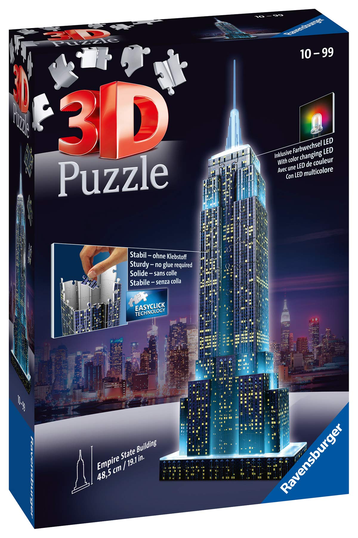 Ravensburger Statue of Liberty 108 Piece 3D Jigsaw Puzzle for Adults and Kids Age 8 Years Up - Night Edition with LED Lighting - New York USA