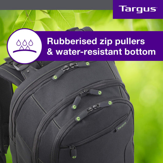 Targus 15.6" Spruce EcoSmart Checkpoint Friendly Backpack, Made From Recycled Bottles, Durable, TSA Friendly, 27L (TBB013US)