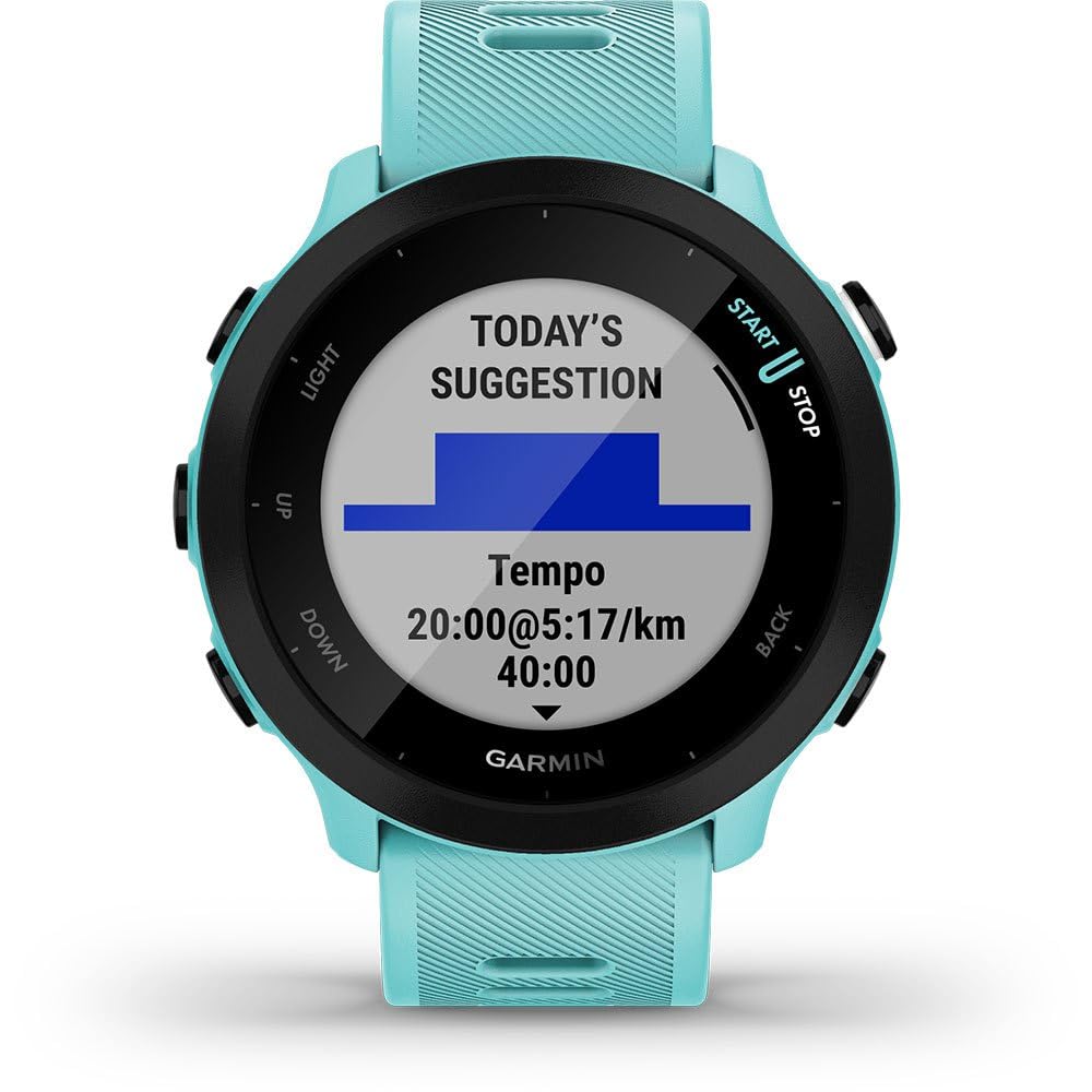 Garmin Forerunner 55 Easy to Use Lightweight GPS Running Smartwatch, Running and Training Guidance, Safety and Tracking Features included, Aqua
