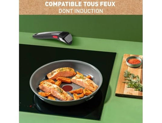 Tefal Ingenio L2619102 Set of 2 Frying Pans 24/28 cm with Removable Handle, Induction, Non-Stick Ceramic Coating, Eco-Designed, Dishwasher Safe, Made in France, Renew L2619102