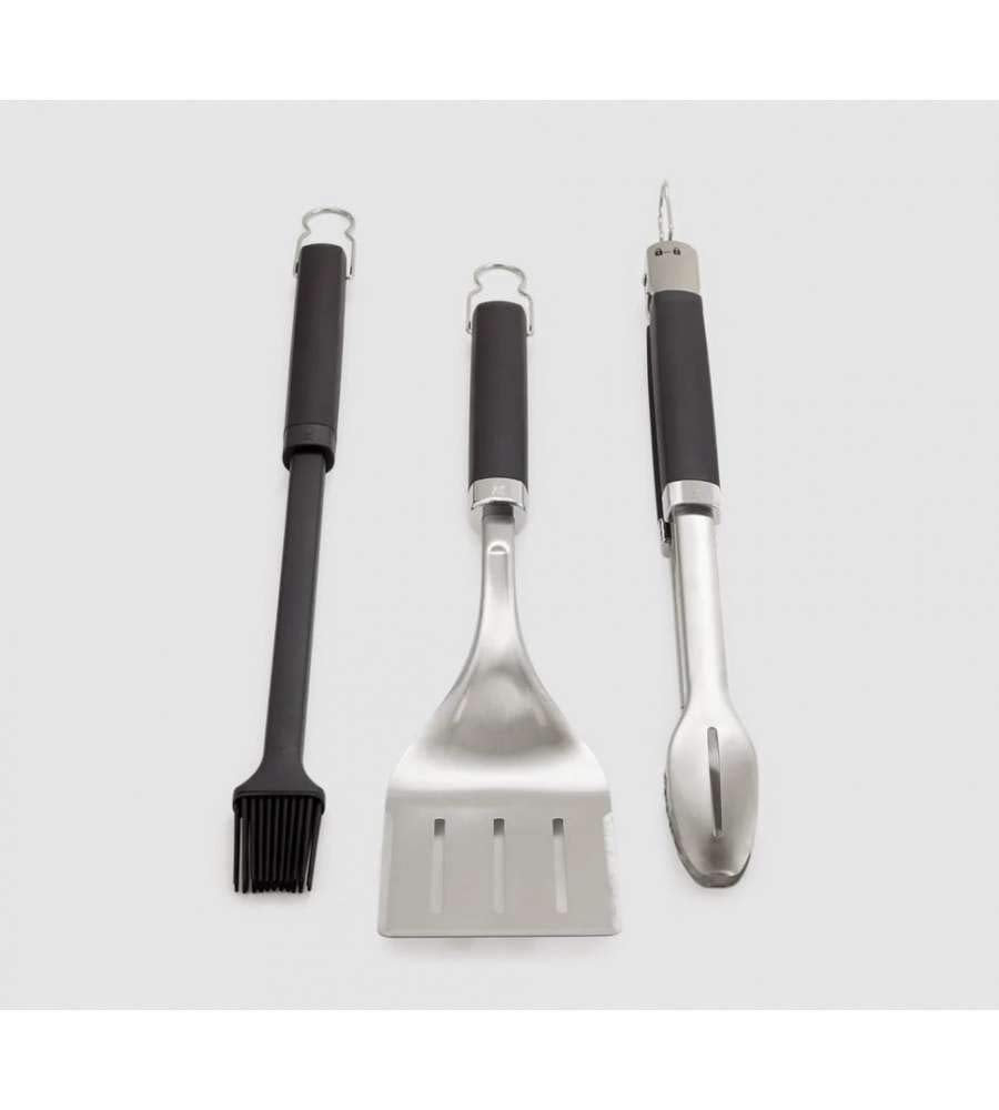 Weber Premium BBQ Tools Set - 3 Pcs | Stainless Steel Tongs, Spatula & Baster for Barbeque Cooking | BBQ Metal Utensils for Outdoor Cooking & Grilling - Silver (6764)