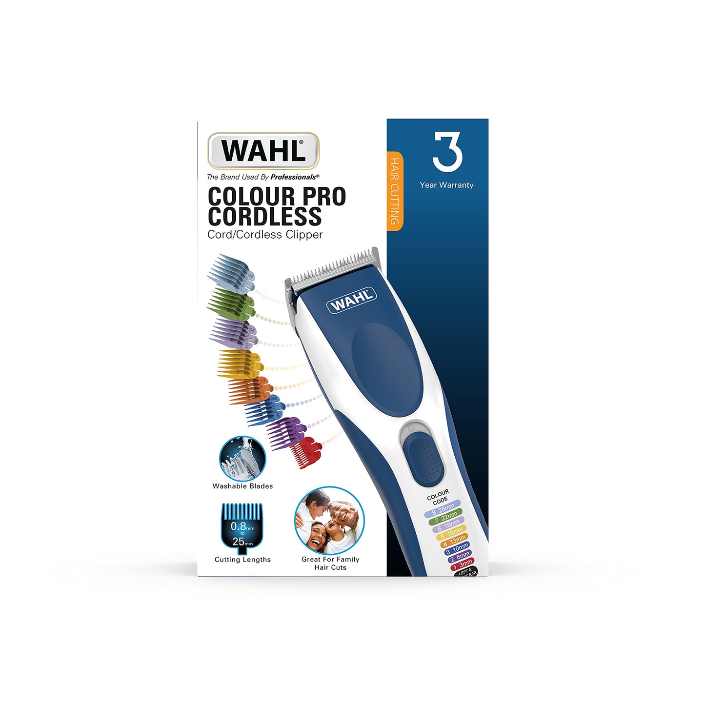 Wahl Colour Pro Cordless Clipper, Hair Clippers for Men, Men’s Head Shaver, Colour Coded Guide Combs, Clippers for Family Hair Cuts, Easy Home Haircutting