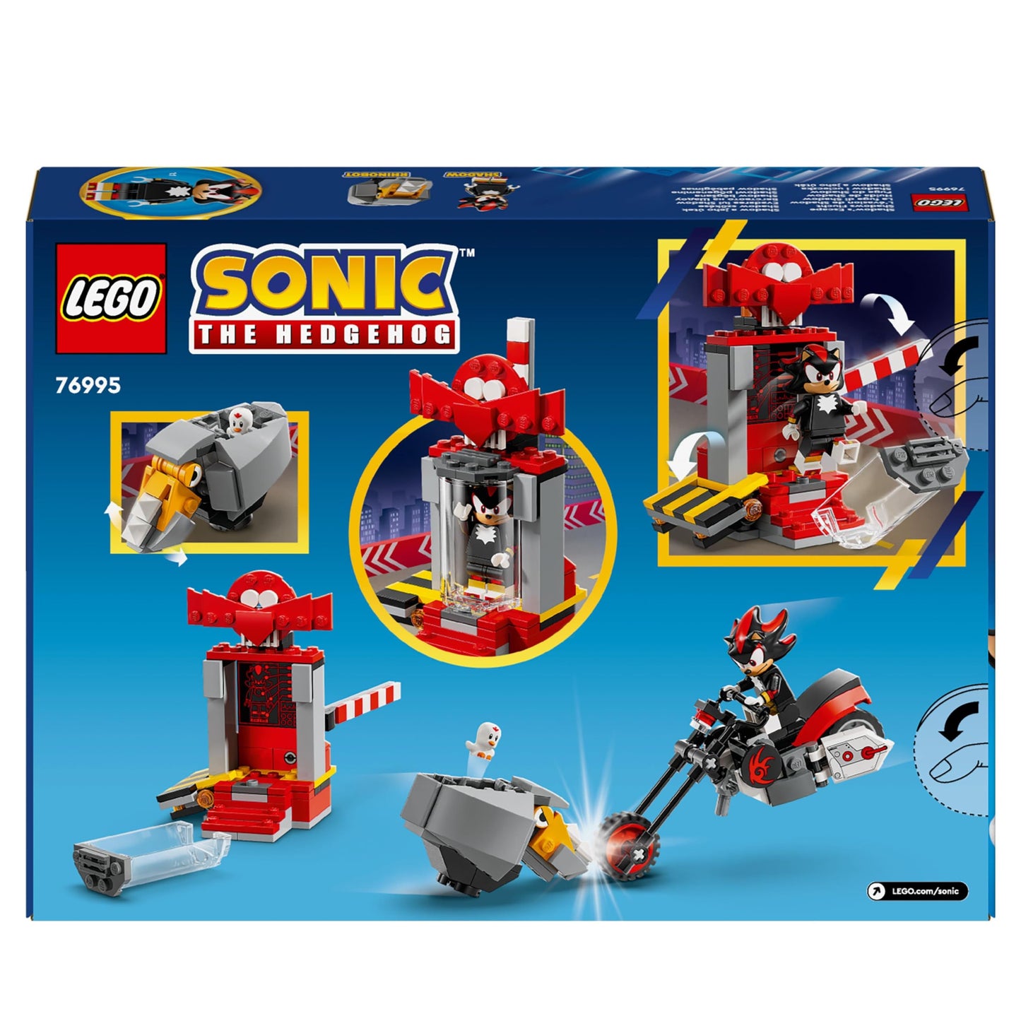 LEGO Sonic the Hedgehog Shadow the Hedgehog Escape, Motorbike Toy for Kids, Boys & Girls aged 8 Plus with Buildable Lab, Badnik Rhinobot & Clucky Video Game Character Figures, Gifts for Gamers 76995