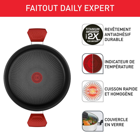 Tefal Casserole 24 cm, Induction, Non-Stick Coating, Temperature Indicator, Glass Lid, Comfortable Handle, Delicious and Healthy Meals, Made in France, Daily Expert C2894602
