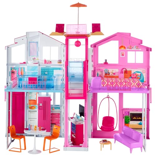 Barbie DLY32 ESTATE Three-Story Town House Colourful and Bright Doll House Comes with Furniture and Accessories, Playset