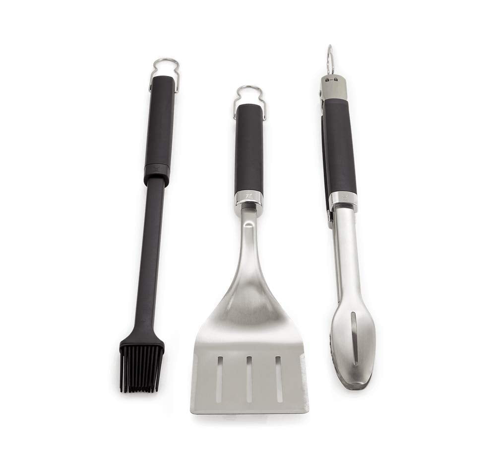 Weber Premium BBQ Tools Set - 3 Pcs | Stainless Steel Tongs, Spatula & Baster for Barbeque Cooking | BBQ Metal Utensils for Outdoor Cooking & Grilling - Silver (6764)