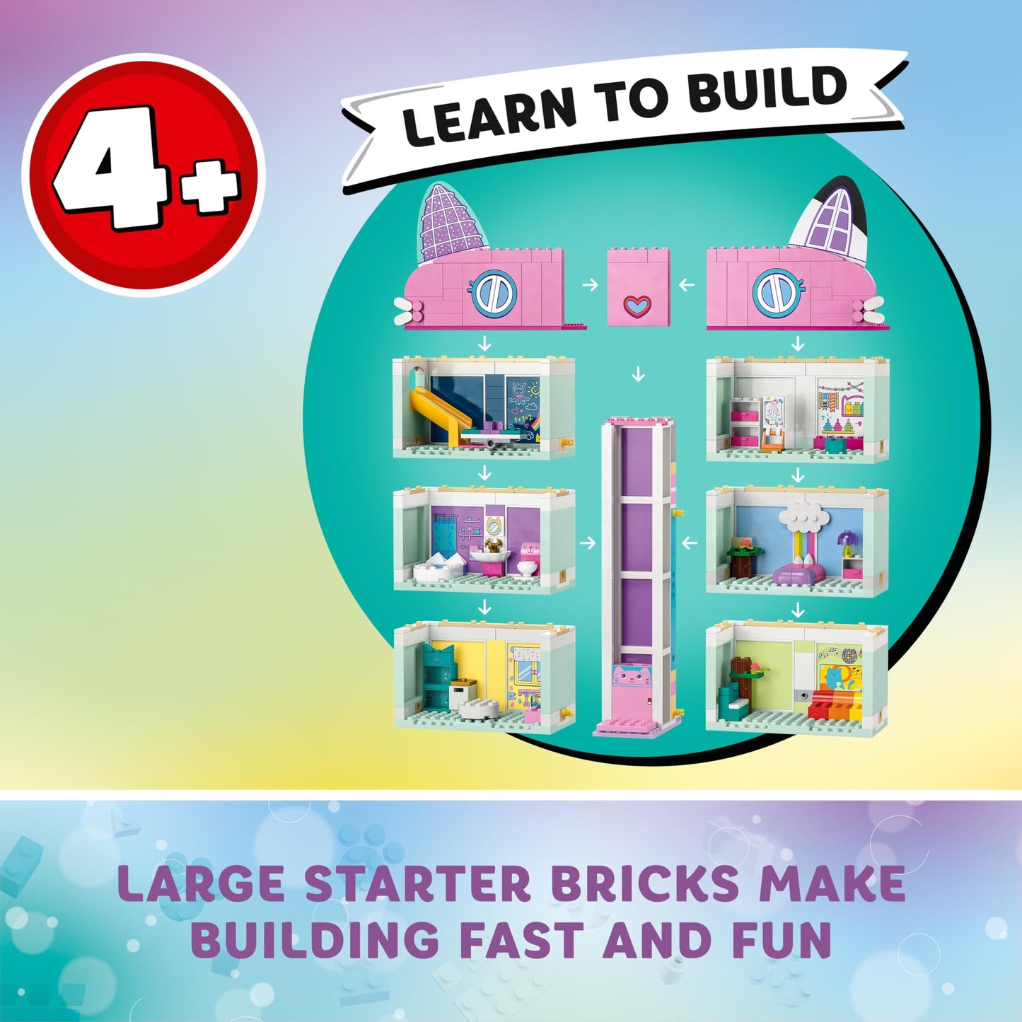 Lego 10788 Gabby's Dollhouse Spielzeug-Set, 8 Zimmer & 4 Etagen Gabbys Puppenhaus Spielzeug mit Gabby, Pandi, Meerkatz, Kuchi Figuren und Zubehör, Geschenk für Mädchen ab 4 Jahren, Jungen und Kinder