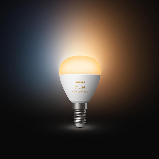 Philips Hue White Ambiance Smart Light Bulb [E14 Small Edison Screw] with Bluetooth.