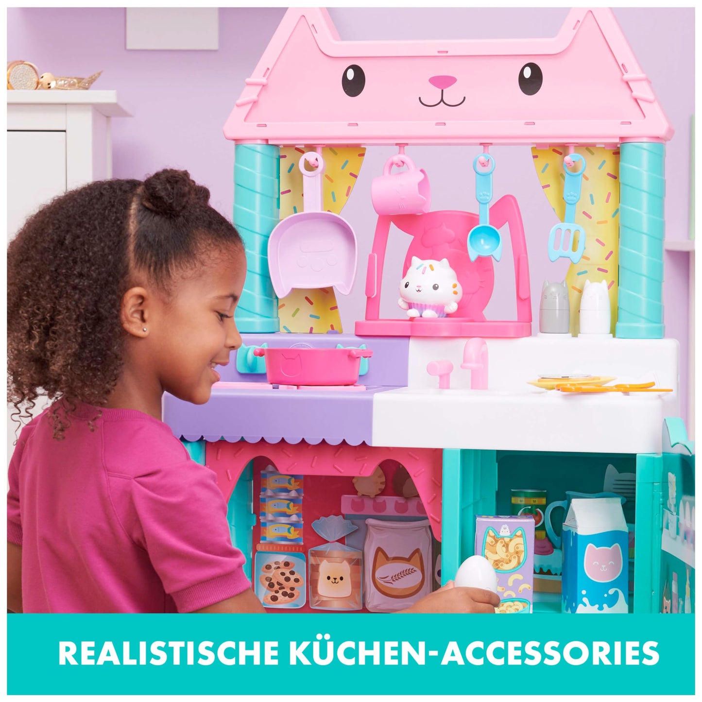 Gabby’s Dollhouse, Cakey Kitchen Set for Kids with Play Kitchen Accessories, Play Food, Sounds, Music and Kids’ Toys for Girls and Boys Aged 3 and up
