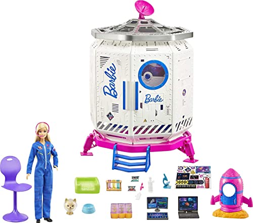 Barbie Space Discovery Space Station Playset with Space Explorer Doll, Puppy, Workstation, Satellite Space Scenes & 20 Space Station Items:Chair, Test Tubes, Microscope, Puppy Bed, 3-7Years Old