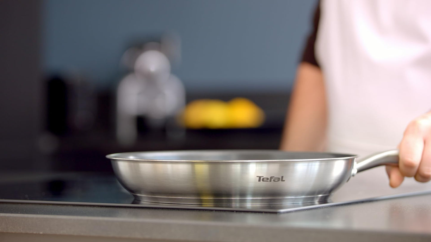 Tefal Virtuoso Pfanne | hochwertiger Premium-Edelstahl | unversiegelt | gebürstetes Finish | induktionsgeeignet | Backofengeeignet bis zu 250°C | Edelstahl