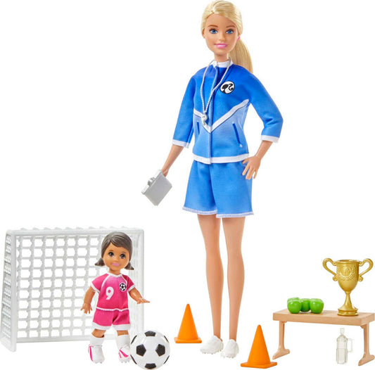 Barbie Professions Football Trainer with Doll and Accessories, Toy from 3 Years