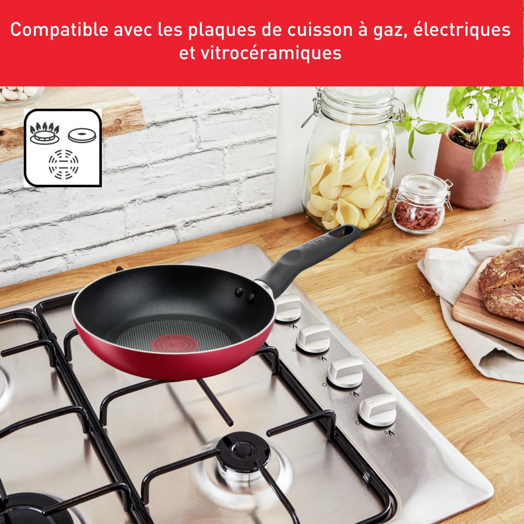 Tefal Set of 5 Frying Pans 20/24 cm + 24 cm Saucepan + Lid + Spatula, No Induction, Non-Stick Coating, Thermo-Signal Heat Indicator, Ergonomic Handle, Super Cook B460S584