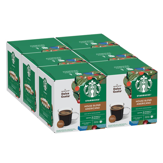 STARBUCKS Americano House Blend Medium Roast Coffee Pods by NESCAFÉ Dolce Gusto - 72 Coffee Americano Pods (6 packs)
