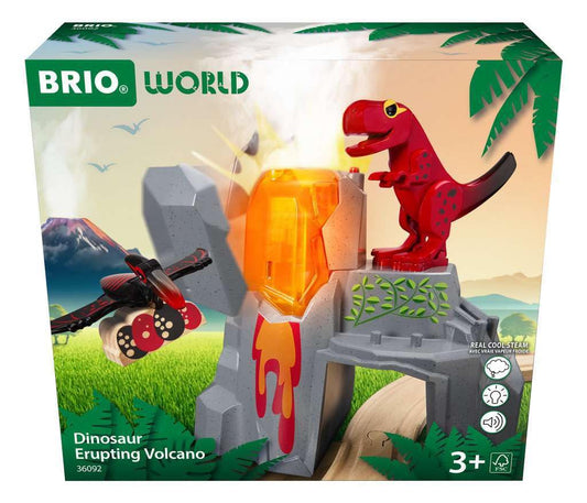 BRIO World Dinosaur Erupting Volcano Battery Powered for Kids Age 3 Years Up - Wooden Railway Accessories and Add Ons