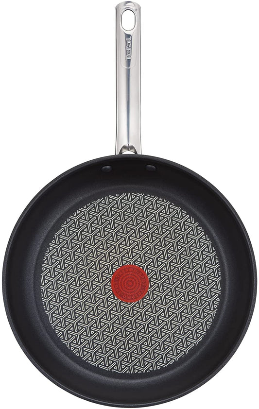 Tefal A704S3 Duetto 3-Piece Frying Pan Set | 20, 24 and 28 cm | Non-Stick Coating | Built-in Temperature Indicator | Suitable for All Hob Types Including Induction | Stainless Steel/Black