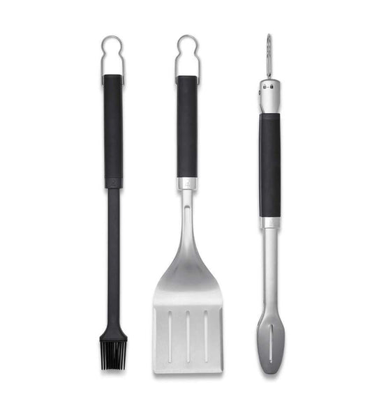 Weber Premium BBQ Tools Set - 3 Pcs | Stainless Steel Tongs, Spatula & Baster for Barbeque Cooking | BBQ Metal Utensils for Outdoor Cooking & Grilling - Silver (6764)