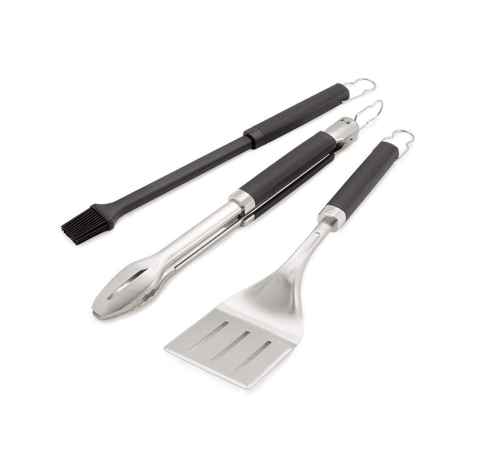 Weber Premium BBQ Tools Set - 3 Pcs | Stainless Steel Tongs, Spatula & Baster for Barbeque Cooking | BBQ Metal Utensils for Outdoor Cooking & Grilling - Silver (6764)
