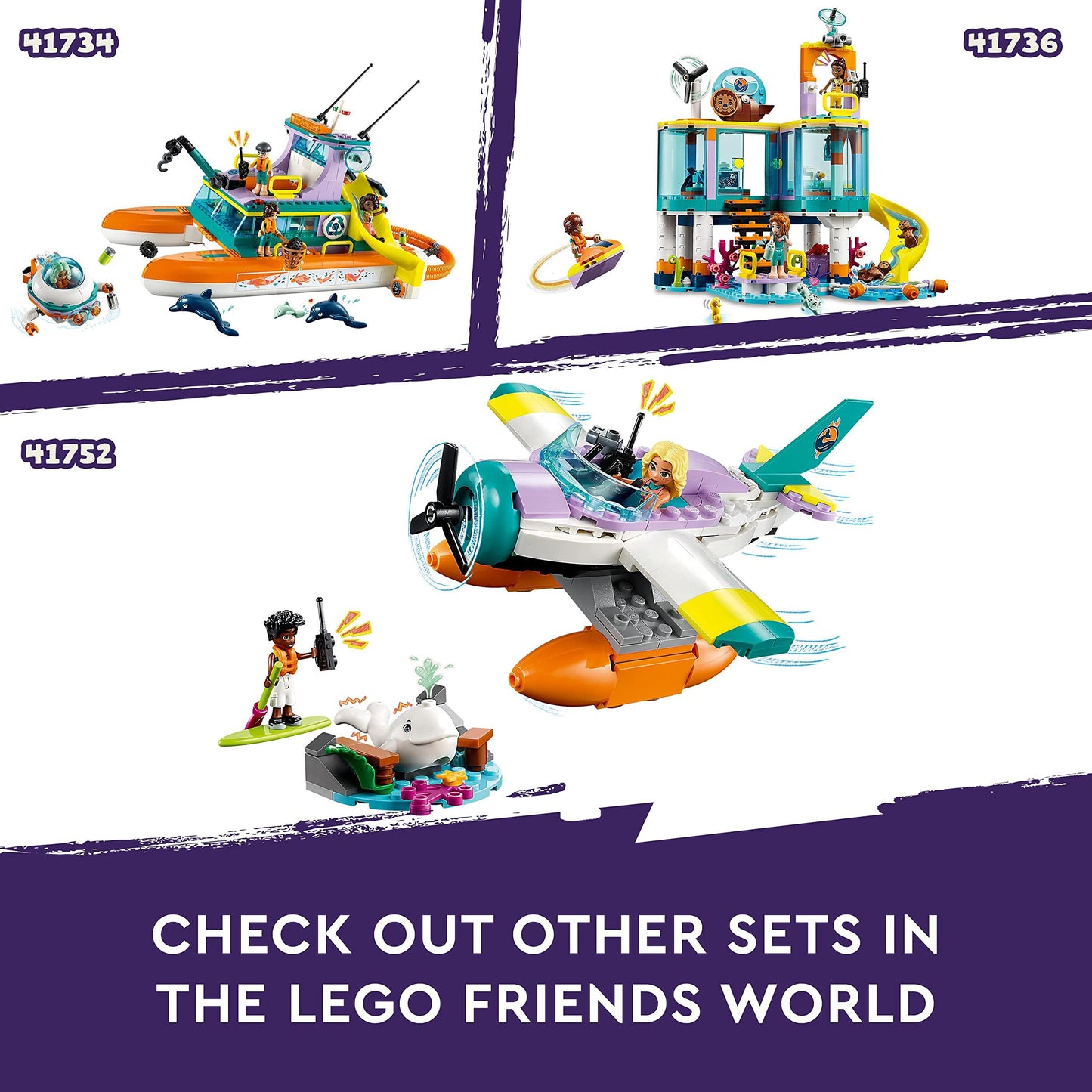 Lego 41752 Friends Seerettungsflugzeug, Flugzeug-Spielzeug mit Wal-Figur und Mini-Puppen, Tier-Pflege Geschenk zum Geburtstag für Mädchen, Jungen und Kinder ab 6 Jahren