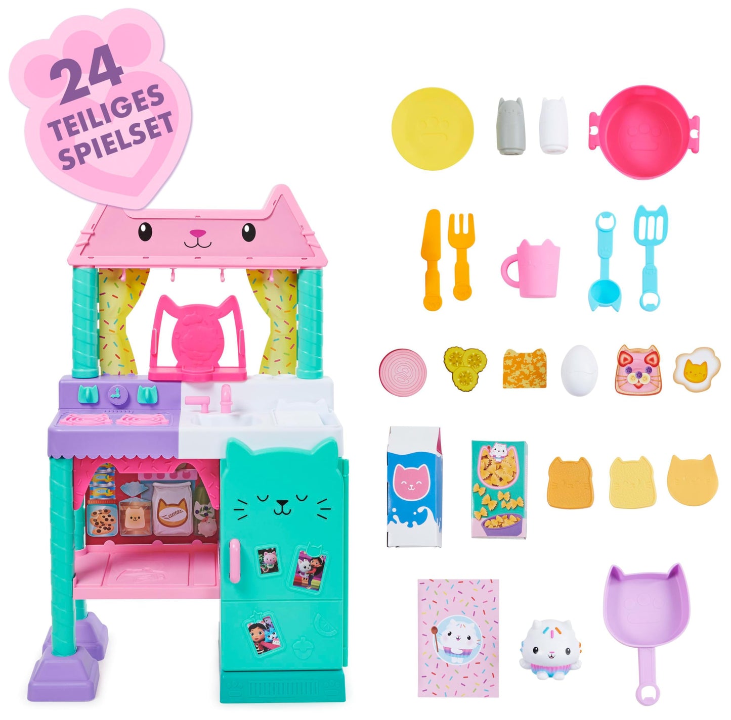 Gabby’s Dollhouse, Cakey Kitchen Set for Kids with Play Kitchen Accessories, Play Food, Sounds, Music and Kids’ Toys for Girls and Boys Aged 3 and up